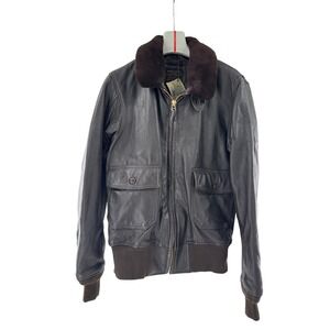 Cockpit‎ USA Flight Jacket Mens 44 Brown G-1 US Navy Aviator Leather Bomber Fur